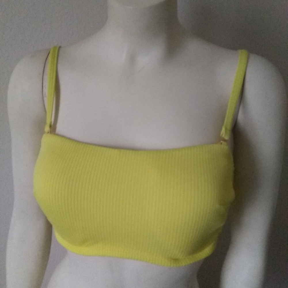 SHADE & SHORE Yellow Ribbed Underwire Strap& Strapless Bikini Top 34D